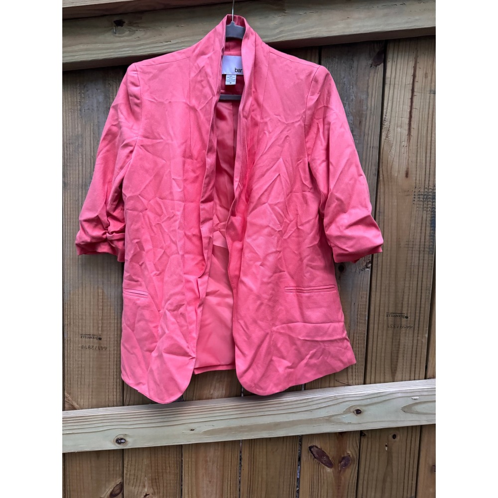 Bar‎ III Blazer Jacket Coral Ruched 3/4 Sleeve Open Front Size Medium